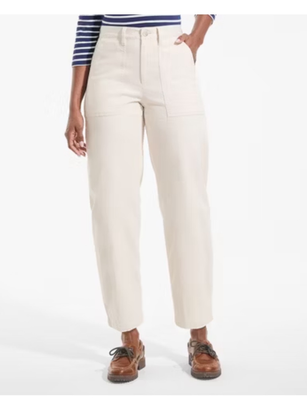 Lands End | Chino High Rise Barrel Leg Crop Pants Ivory Stretch Cotton Sz 16